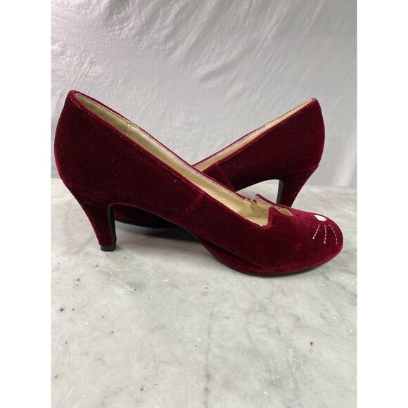 T.U.K. Anti Pop Kitty Pumps Women's 10 Red Velvet - Picture 4 of 9